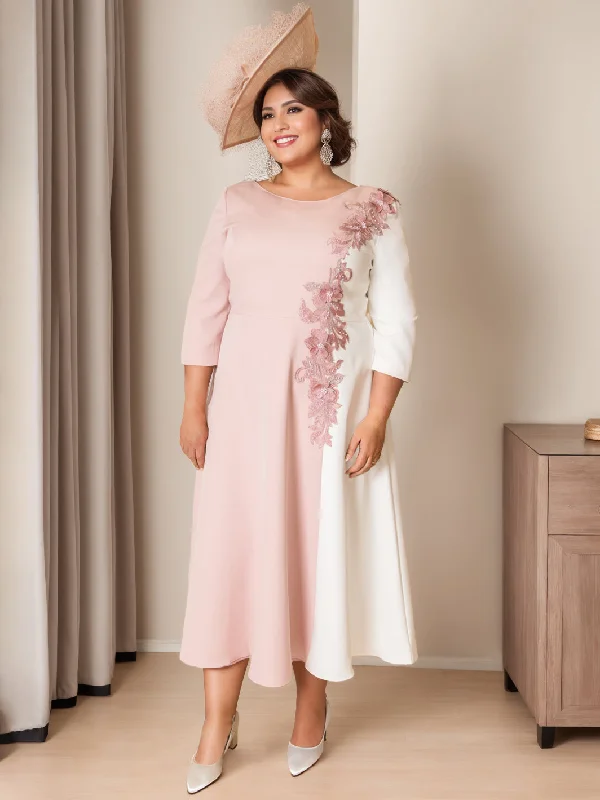 A-Line/Princess Scoop 3/4 Length Sleeves Ankle-Length Elegant Plus Size Mother of the Bride Dresses with Floral Appliques Tunics Party sparkling A-Line/Princess Scoop 3/4 Length Sleeves Ankle-Length Elegant Plus Size Mother of the Bride Dresses with Floral Appliques Tunics Party sparkling