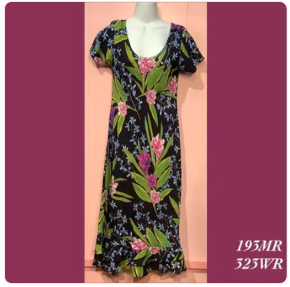 193MRX - 323WR , Sleeved bias cut dress with ruffle long plus size Floral Print girly 193MRX - 323WR , Sleeved bias cut dress with ruffle long plus size Floral Print girly