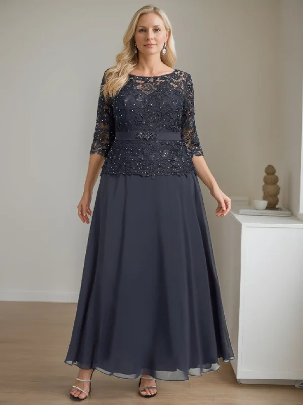 A-Line/Princess Scoop Half Sleeves Ankle-Length Plus Size Mother of the Bride Dresses with Beading & Rhinestone Tunics Polka dots A-Line/Princess Scoop Half Sleeves Ankle-Length Plus Size Mother of the Bride Dresses with Beading & Rhinestone Tunics Polka dots