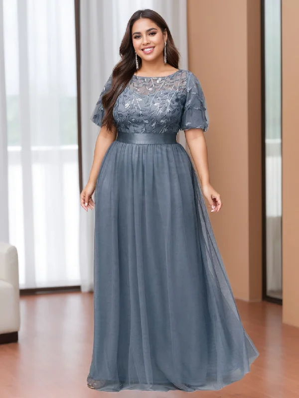 A-Line/Princess Scoop Half Sleeves Floor-Length Plus Size Mother of the Bride Dresses with Appliques Tunics Gym athletic A-Line/Princess Scoop Half Sleeves Floor-Length Plus Size Mother of the Bride Dresses with Appliques Tunics Gym athletic