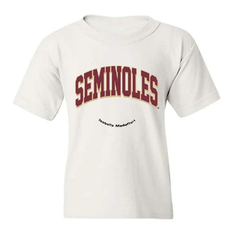FSU - NCAA Women's Track & Field : Isabella Madaffari - Classic Fashion Shersey Youth T-Shirt-- Hooded Caped Shawl Collar FSU - NCAA Women's Track & Field : Isabella Madaffari - Classic Fashion Shersey Youth T-Shirt-- Hooded Caped Shawl Collar