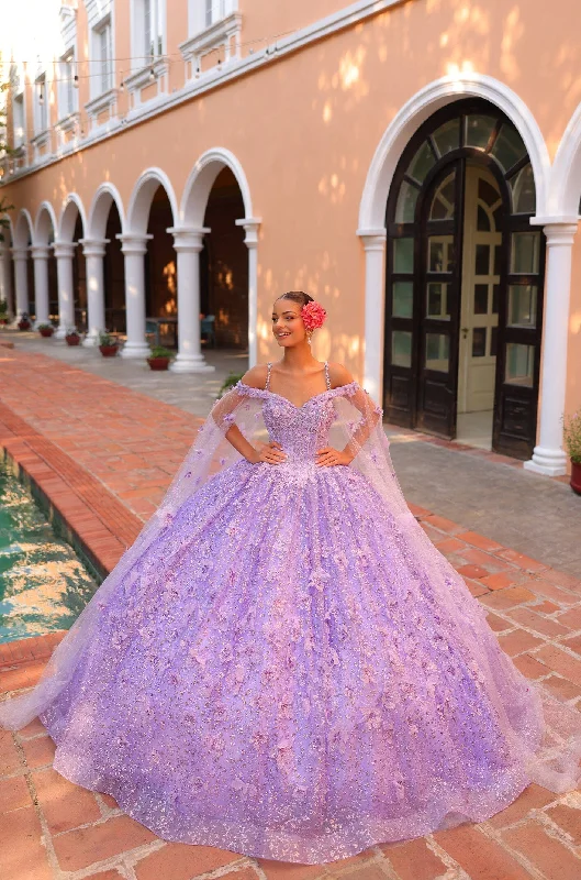 Cold Shoulder Cape Sleeve Quinceanera Dress by Amarra 54308 Crew Neckline Casual