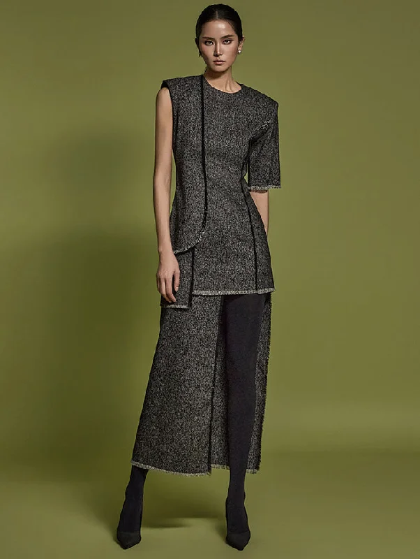 D9507 Tweed Asymmetrical Dress sweetheart Neckline Romantic