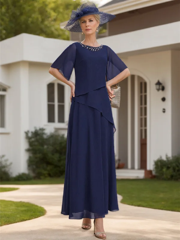 A-Line/Princess Chiffon Ankle-Length 1/2 Sleeves Scoop Mother of the Bride Dresses Turtleneck Warm Winter A-Line/Princess Chiffon Ankle-Length 1/2 Sleeves Scoop Mother of the Bride Dresses Turtleneck Warm Winter