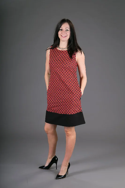60s Style Cotton Dress Red Print with Pockets Tunics Lace romantic