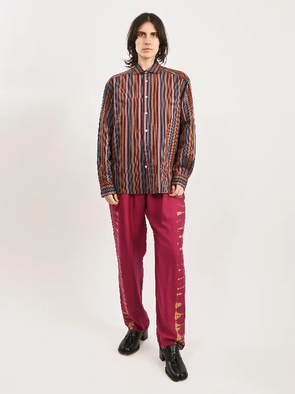 Maroon Multi Stripe Claude Shirt-- Beaded Sequined Faux Fur