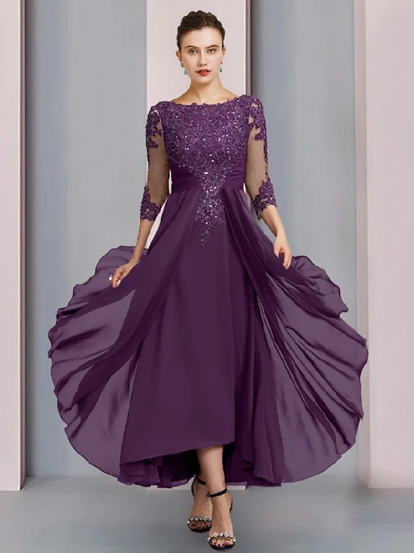 A-Line/Princess Scoop Tea-Length Mother of the Bride Dresses Turtleneck Warm Winter