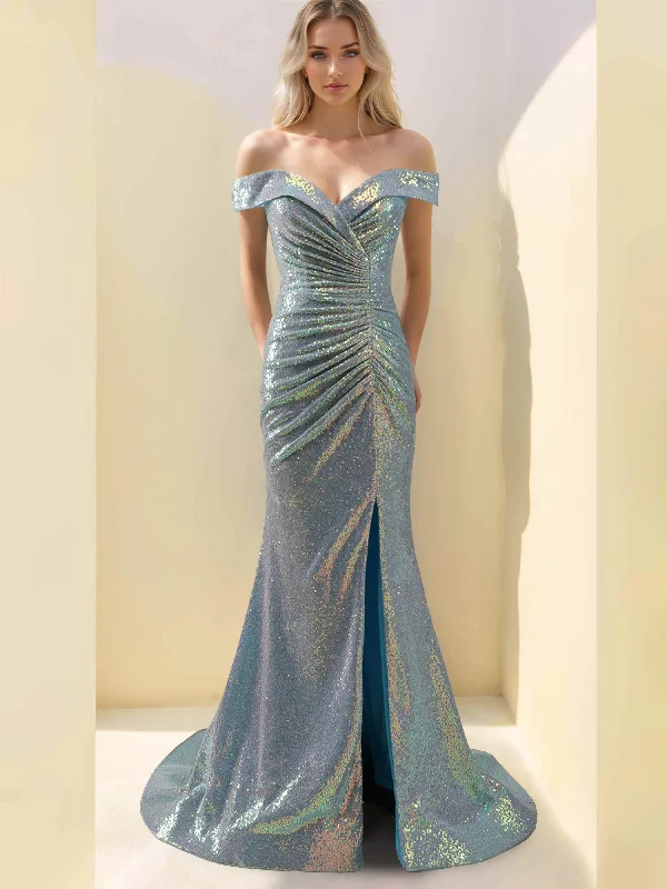 Mermaid/Trumpet Off-the-Shoulder Sleeveless Floor-Length Long Mother of the Bride Dresses with Split Side,Sequins & Ruffles Floral Print girly Mermaid/Trumpet Off-the-Shoulder Sleeveless Floor-Length Long Mother of the Bride Dresses with Split Side,Sequins & Ruffles Floral Print girly