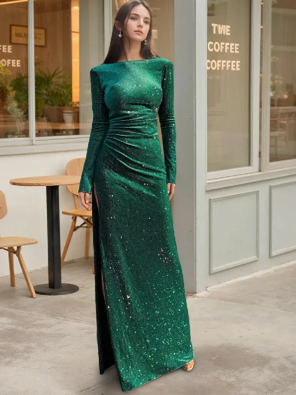 Sheath Floor Length Long Sleeve Off-the-shoulder Mother Of The Bride Dresses With Sequins Bodycon Club Sequined Sheath Floor Length Long Sleeve Off-the-shoulder Mother Of The Bride Dresses With Sequins Bodycon Club Sequined