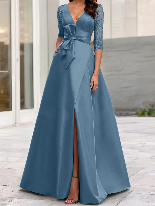 A-Line/Princess V-Neck Half Sleeves Mother Of The Bride Dresses With Split Side Tunics Fall fleece A-Line/Princess V-Neck Half Sleeves Mother Of The Bride Dresses With Split Side Tunics Fall fleece