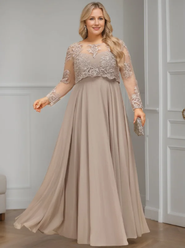 A-Line/Princess Scoop Long Sleeves Floor-Length Plus Size Mother of the Bride Dresses with Sequins Tunics stripes playful