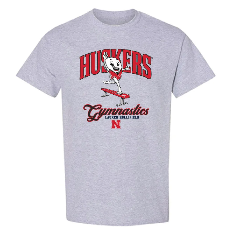 Nebraska - NCAA Women's Gymnastics : Lauren Hollifield - Fashion Shersey T-Shirt-- Striped Floral Plaid Nebraska - NCAA Women's Gymnastics : Lauren Hollifield - Fashion Shersey T-Shirt-- Striped Floral Plaid