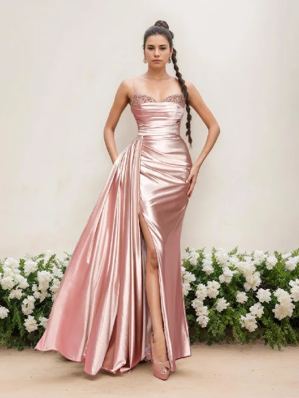 Sheath/Column Spaghetti Straps Sleeveless Floor-Length Mother of the Bride Dresses with Split Side Tunics Spring floral Sheath/Column Spaghetti Straps Sleeveless Floor-Length Mother of the Bride Dresses with Split Side Tunics Spring floral