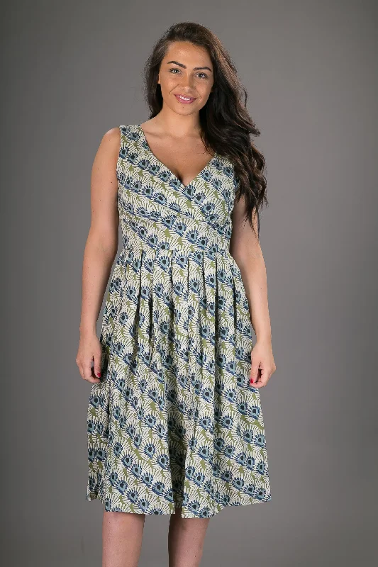 Zoe Cotton Dress Green Fan Print Tunics Cozy comfortable