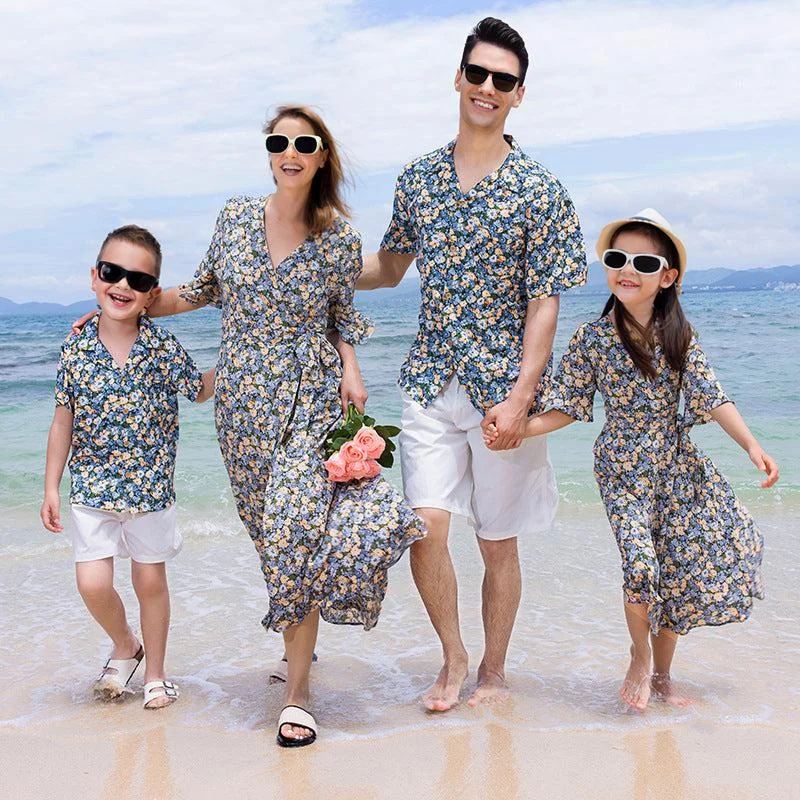 Family Matching Floral Shirt and Dress - A Charming and Coordinated Look Tunics Hiking breathable Family Matching Floral Shirt and Dress - A Charming and Coordinated Look Tunics Hiking breathable