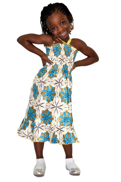 Blue, White and Gold Halter African print dress for Girls Tunics Seasonal trendy