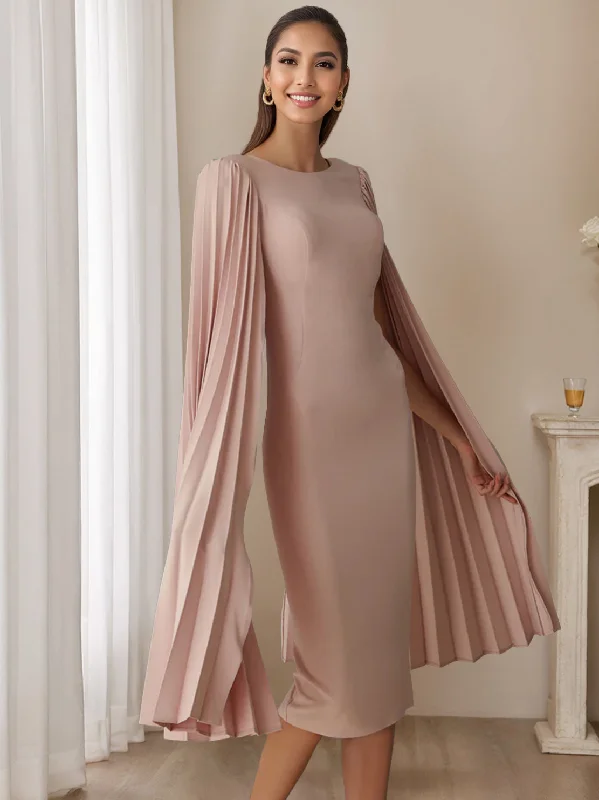 Sheath/Column Scoop Pleated Long Sleeves Tea Length Mother of the Bride & Groom Dresses Bodycon Club Sequined Sheath/Column Scoop Pleated Long Sleeves Tea Length Mother of the Bride & Groom Dresses Bodycon Club Sequined