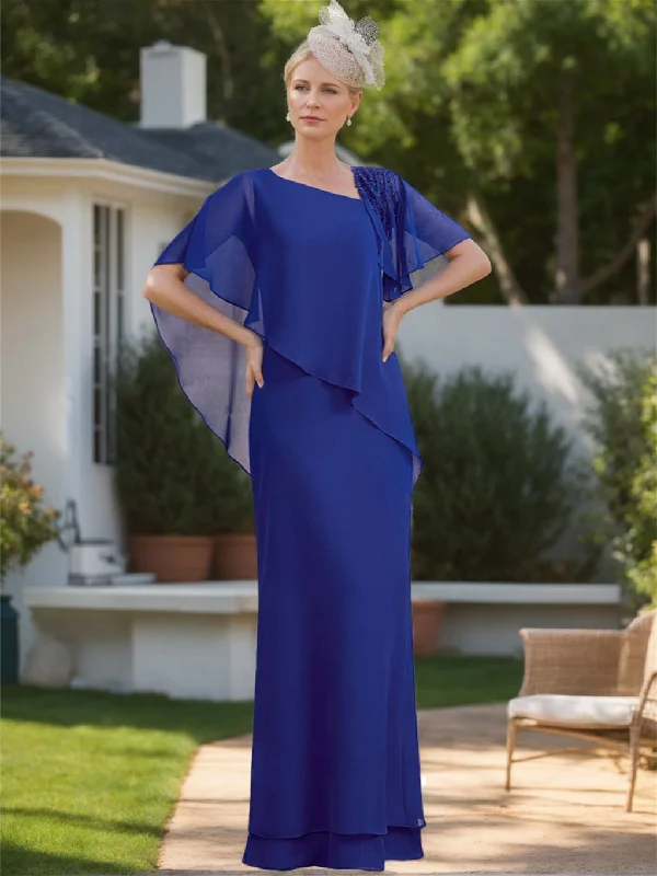 Sheath/Column Chiffon Floor-Length Short Sleeves Asymmetrical Ruffle Mother of the Bride Dresses empire Waist empire Sheath/Column Chiffon Floor-Length Short Sleeves Asymmetrical Ruffle Mother of the Bride Dresses empire Waist empire