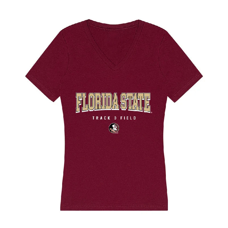 FSU - NCAA Women's Track & Field : Isabella Madaffari - Women's V-Neck T-Shirt-- Mesh Blend Leather Blend Suede Blend FSU - NCAA Women's Track & Field : Isabella Madaffari - Women's V-Neck T-Shirt-- Mesh Blend Leather Blend Suede Blend