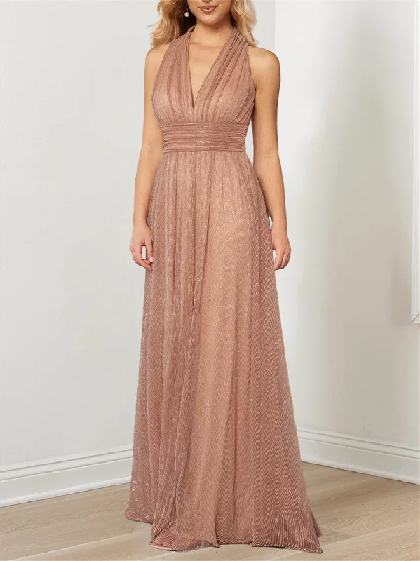 A-Line/Princess Plunging V Metallic Halter Floor-Length Mother of the Bride Dresses Tunics Designer luxury A-Line/Princess Plunging V Metallic Halter Floor-Length Mother of the Bride Dresses Tunics Designer luxury