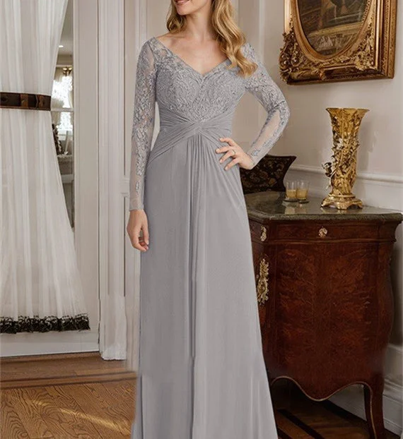 A-Line/Princess V-Neck Floor-Length Mother Of The Bride Dresses With Lace Ruffle Tunic Top Casual A-Line/Princess V-Neck Floor-Length Mother Of The Bride Dresses With Lace Ruffle Tunic Top Casual