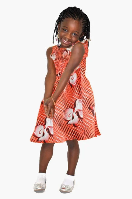 Red African Print Smocked Dress-DPCTW452 Tunics Velvet soft