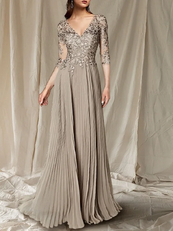 A-Line/Princess V-Neck Floor-Length Mother of the Bride Dresses Tunics Polka dots