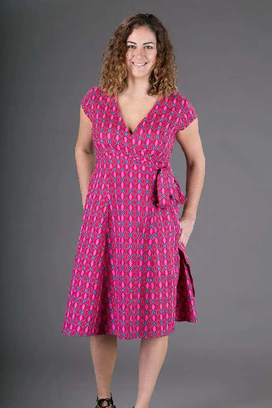 Wrap Cotton Dress Pink Geometric Print Tunics Sophisticated sleek