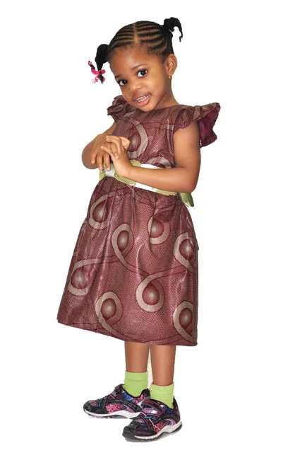 Burnt Umber and Green African Print Dress for Girls Tunics Evening elegant
