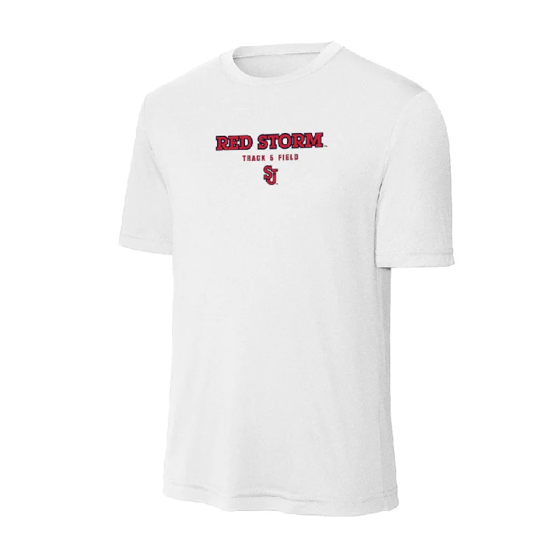 St. Johns - NCAA Women's Track & Field : Nia Holden - Activewear T-Shirt-- Denim Fabric Leather Fabric Suede Fabric St. Johns - NCAA Women's Track & Field : Nia Holden - Activewear T-Shirt-- Denim Fabric Leather Fabric Suede Fabric