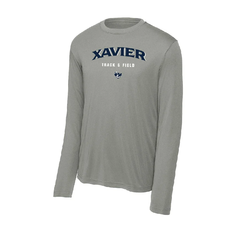 Xavier - NCAA Women's Track & Field : Alecia Kissoon - Activewear Long Sleeve T-Shirt-- Chenille Fabric Brocade Fabric Lace Fabric Xavier - NCAA Women's Track & Field : Alecia Kissoon - Activewear Long Sleeve T-Shirt-- Chenille Fabric Brocade Fabric Lace Fabric