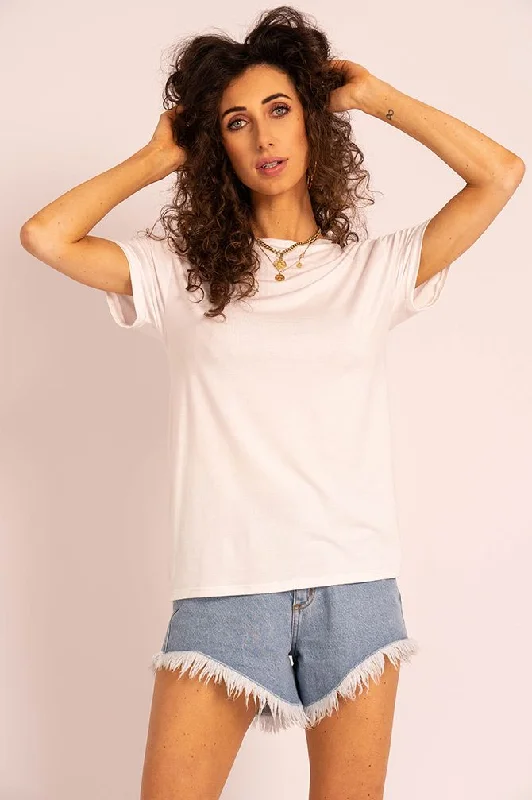 Molly T-Shirt White-- Ribbed T-Shirt High Neck Heavyweight