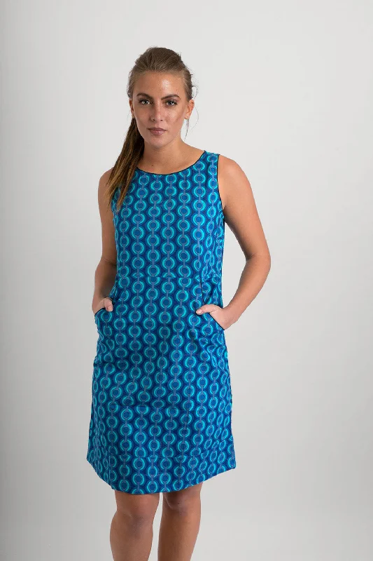 Cotton Dress Bue Print with Pockets Tunics Denim casual