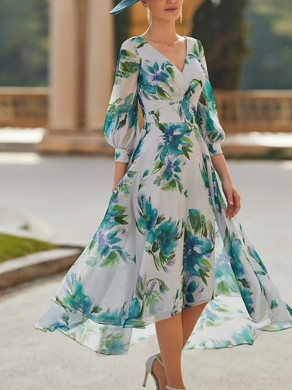 A-Line/Princess V-Neck 3/4 Sleeve Floral Asymmetrical Mother of the Bride Dresses Tunics Short Trendy A-Line/Princess V-Neck 3/4 Sleeve Floral Asymmetrical Mother of the Bride Dresses Tunics Short Trendy