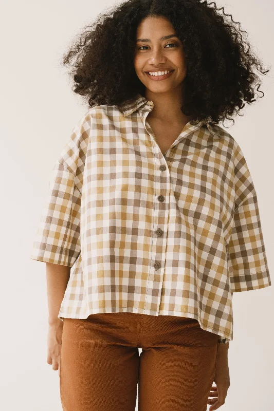 Hallow oversized shirt vichy-- Collared Crew Neck Turtle Neck