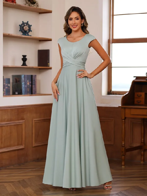 A-Line/Princess Scoop Neck Short Sleeves Floor-Length Mother of the Bride Dresses with Ruffles Tunics Summer linen A-Line/Princess Scoop Neck Short Sleeves Floor-Length Mother of the Bride Dresses with Ruffles Tunics Summer linen