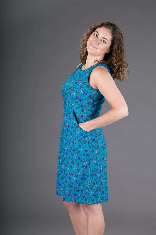 Cotton Dress Blue Floral Print with Pockets Tunics Floral girly