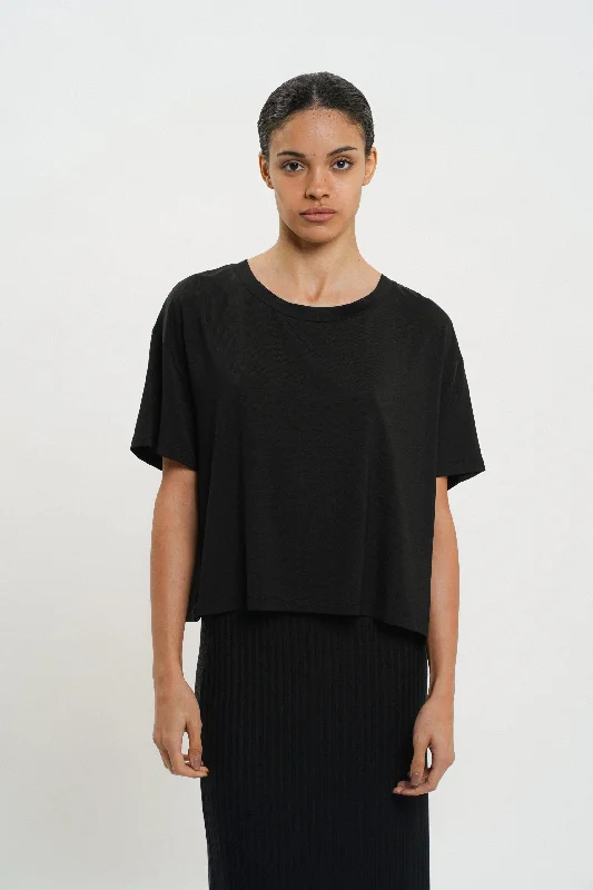 Gwynet T-Shirt Black-- Hooded Caped Shawl Collar