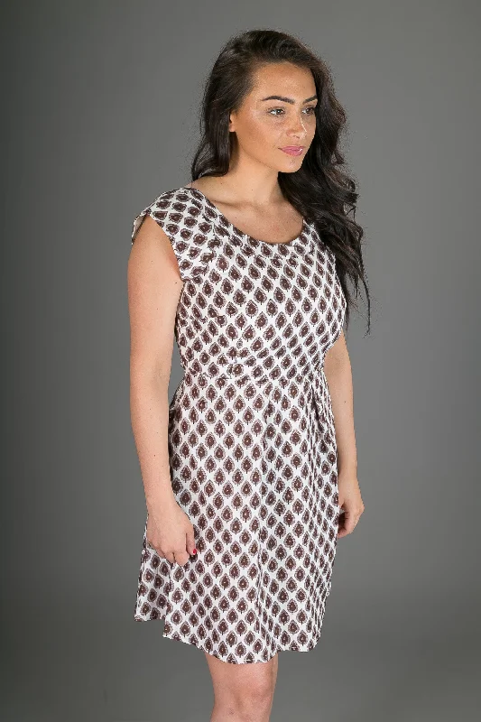 Cap Sleeve Cotton Dress White Geometric Print Tunics Corduroy durable