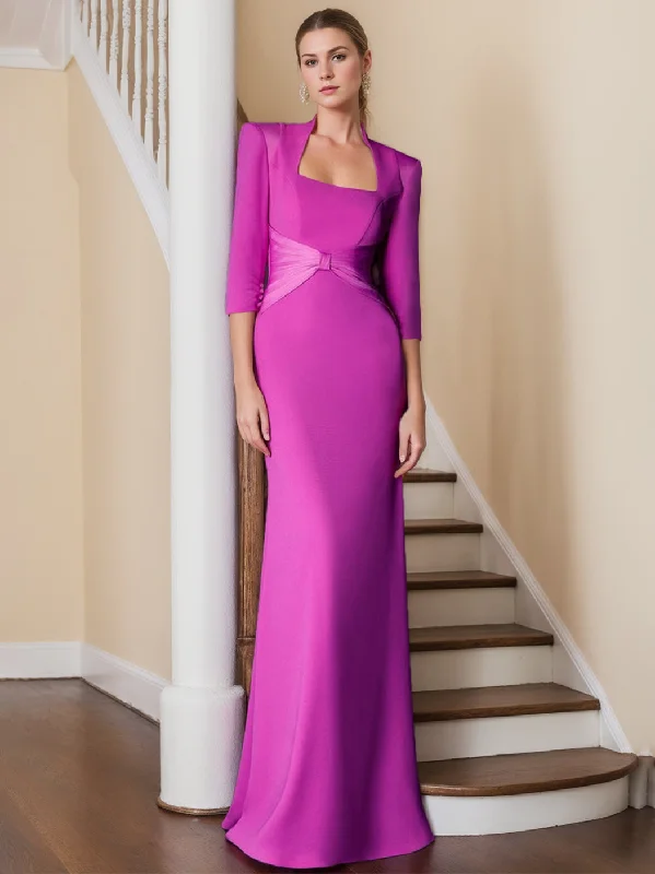 Sheath/Column Standing Shoulders 3/4 Length Sleeves Floor-Length Unique Mother of the Bride dresses with Ruffles Tunics Chic fashionable Sheath/Column Standing Shoulders 3/4 Length Sleeves Floor-Length Unique Mother of the Bride dresses with Ruffles Tunics Chic fashionable