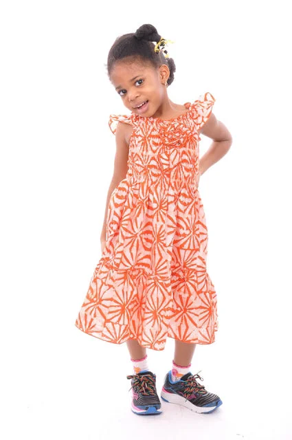 Orange Batik Dress for Girls-DPCSO01 Tunics Yoga stretchy
