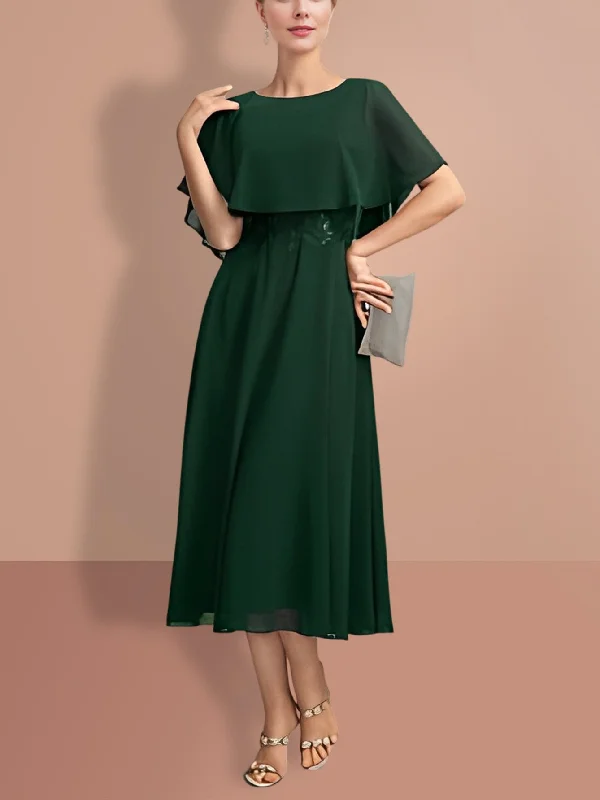A-Line/Princess Short Sleeves Jewel Neck Mother of the Bride Dresses Cowl Neckline Elegant A-Line/Princess Short Sleeves Jewel Neck Mother of the Bride Dresses Cowl Neckline Elegant