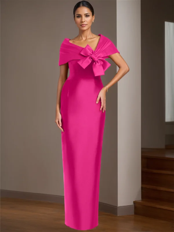 Sheath/Column Satin Floor-Length Sleeveless Asymmetrical Bow(s) Mother of the Bride Dresses Tunics Formal black Sheath/Column Satin Floor-Length Sleeveless Asymmetrical Bow(s) Mother of the Bride Dresses Tunics Formal black
