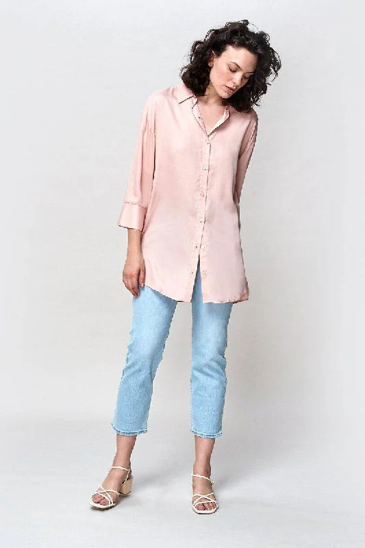 Boyfriend Shirt (Rose Pink)-- Welt Pockets Slit Pockets