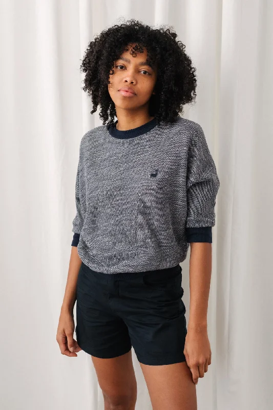 Faial Shirt Navy Blue-- Print Jacquard Patchwork