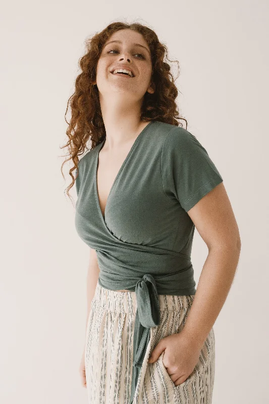 Hagne Tencel wrap T-shirt in green-- Layered Multi-layer Single Layer
