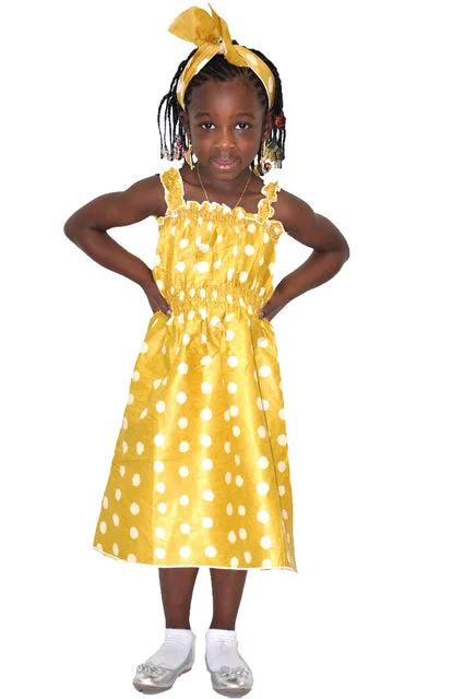2pc Mustard African Print Smocked Dress for Girls Tunics Winter warm
