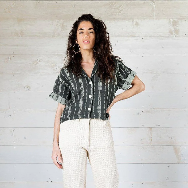 Cargo Shirt (Fern Green)-- V-Neck T-Shirt Long Sleeve Cotton