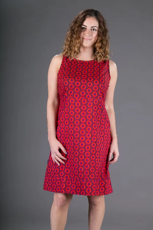 Cotton Dress Red Print with Pockets Tunics Stylish modern