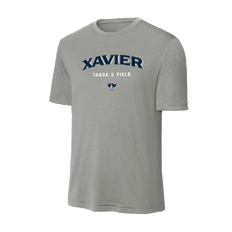 Xavier - NCAA Women's Track & Field : Brittany Baird - Activewear T-Shirt-- Solid Print Embellished Xavier - NCAA Women's Track & Field : Brittany Baird - Activewear T-Shirt-- Solid Print Embellished